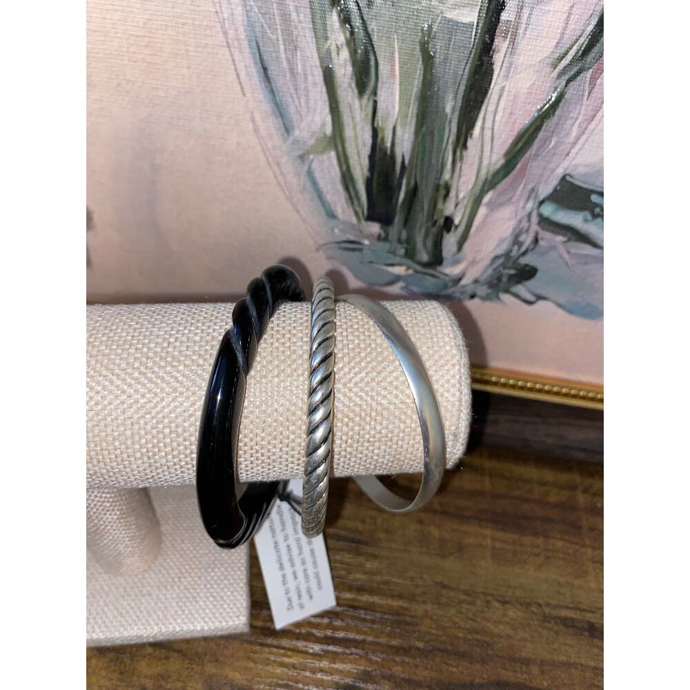 Patricia Nash 3-Piece Bangle Bracelet Set Black & Silver M/L NWT $59 - Picture 5 of 8